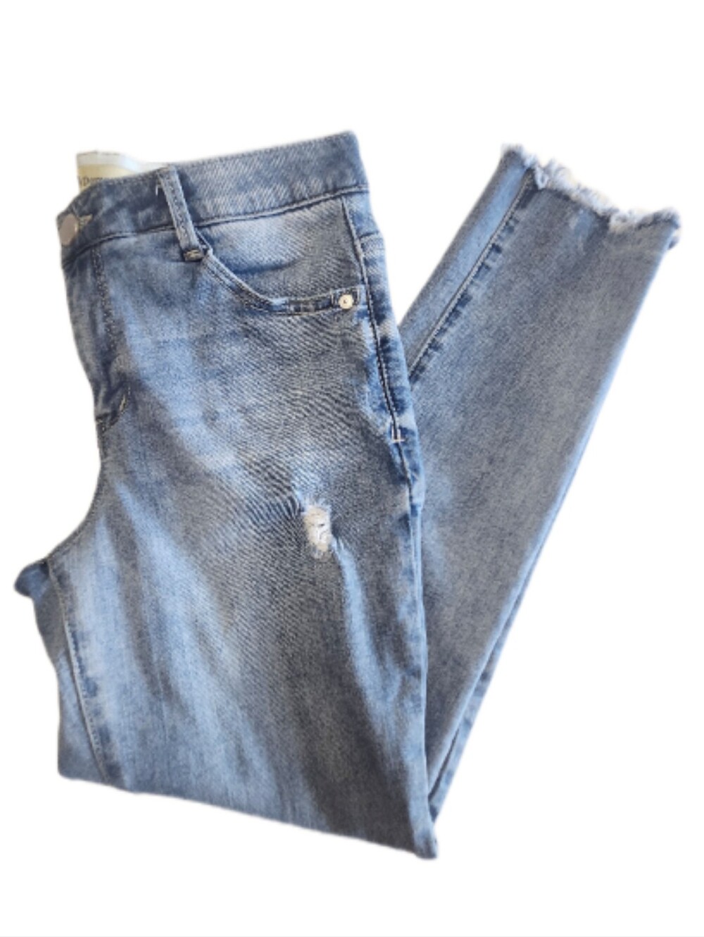 Democracy Elastic Waistband W/ Zip & Button Closure, Mid Rise Jeans, 6